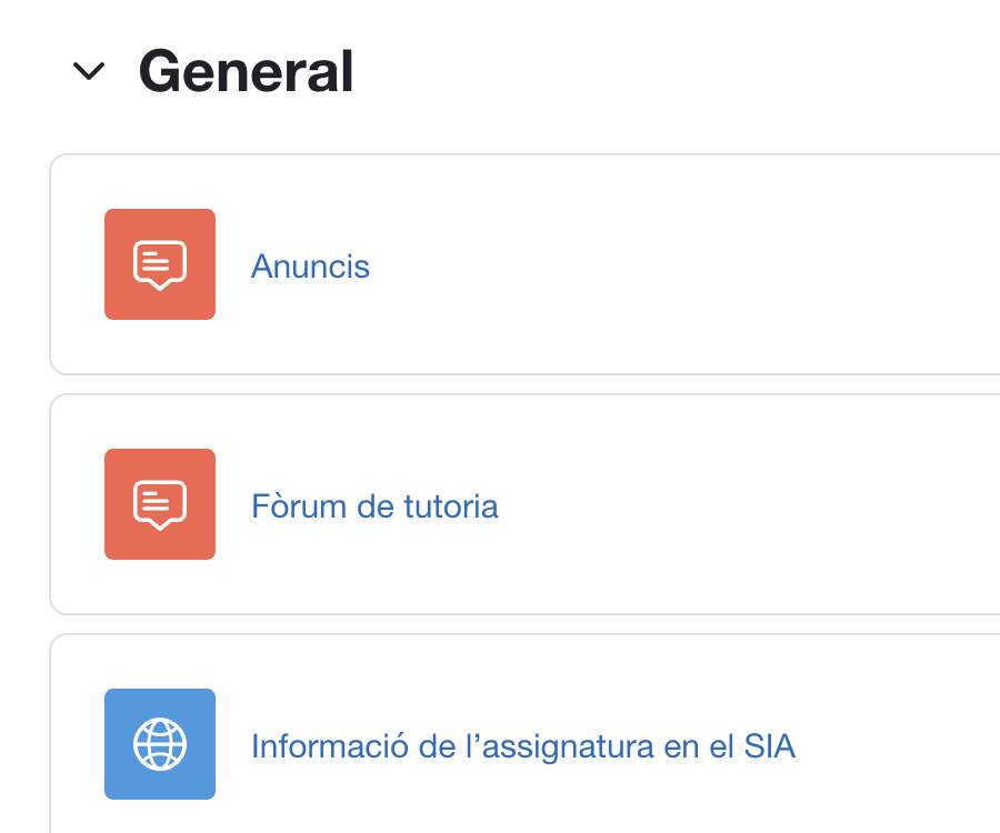 Secció general d’un curs de l’Aula Virtual